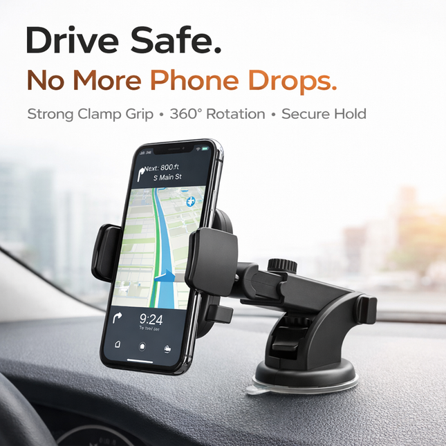 Drive Safe Car Phone Holder – Strong Grip & 360° Rotation