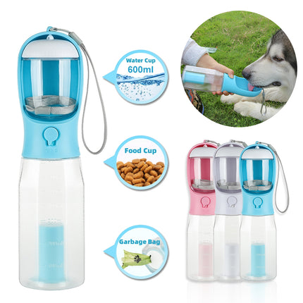 3-in-1 Dog Water Bottle – Portable Travel Bottle with Treat & Waste Bag Holder