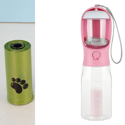 3-in-1 Dog Water Bottle – Portable Travel Bottle with Treat & Waste Bag Holder
